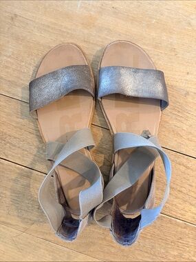 Sorel Metallic Taupe and Tan Slide Sandals